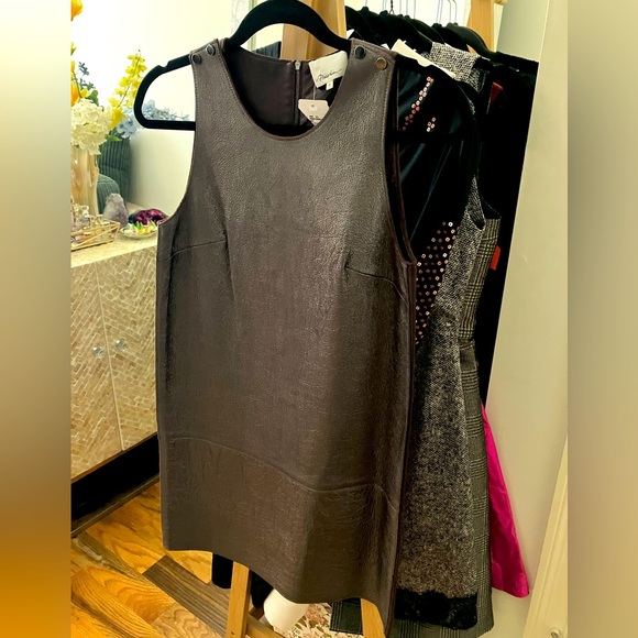 Gunmetal and Chocolate soft lamb leather tank dress by Philip Lim - NWT, size 0 - Picture 7 of 11